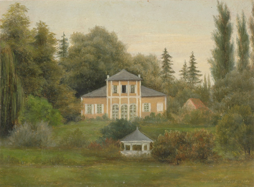 August BECKER - Pintura - "A villa in forest" oil on paper 
