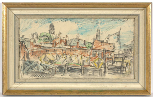 Boris DEUTSCH - Drawing-Watercolor -  "Expressionist cityscape", watercolor 