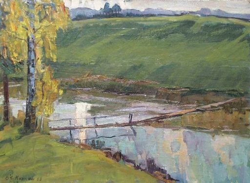 Vassili KARKOTS - Painting - "Neglected Bridge", Oil Painting by Vasili Karkots, 1963