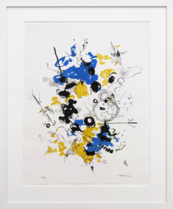 Rolf CAVAEL - Grabado - Abstrakte Komposition blau-gelb 