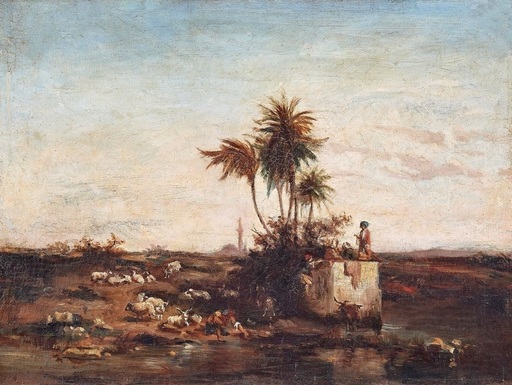 Georges CLAIRIN - Pintura - Herdsman near a watercourse in Egypt  Circa 1895