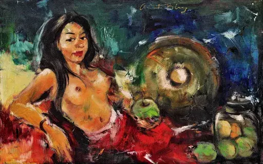 安東尼奧·布蘭柯 - 绘画 - A Nude Eve with Coconuts and Gong, by Antonio Maria Blanco