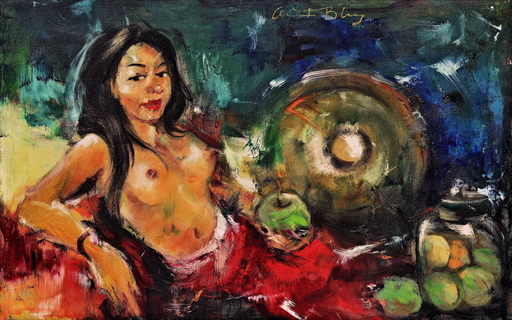 Antonio BLANCO - Pittura - A Nude Eve with Coconuts and Gong, by Antonio Maria Blanco