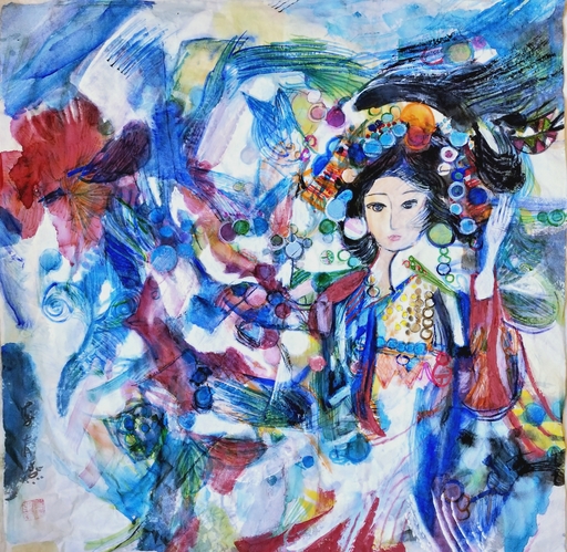 LI Qing-Yan - Disegno Acquarello - The Heavenly Maids Scatter Blossoms
