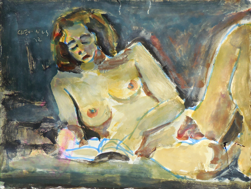 Jean-Pierre CHEVASSUS-AGNES - Peinture - femme nue de face lisant dans mon atelier