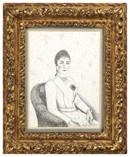 Albert DUBOIS-PILLET - Dessin-Aquarelle - Portrait de Mlle M.D. ou "La Dame à la robe blanche" Ca.1886