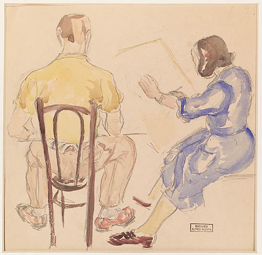 Alfred BUCHTA - Drawing-Watercolor - "Drawing Lesson", Watercolor, ca.1930
