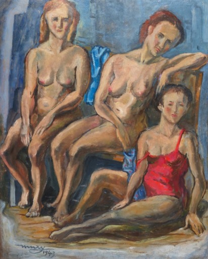 Max Hermann MAXY - Painting - Trois femmes nues, 1943