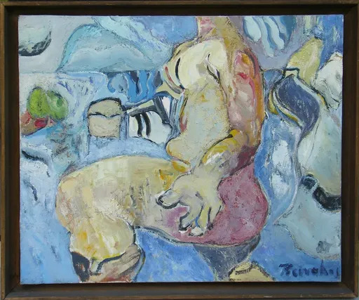 Alkis PIERRAKOS - Painting - "La femme aux bottes rouges"