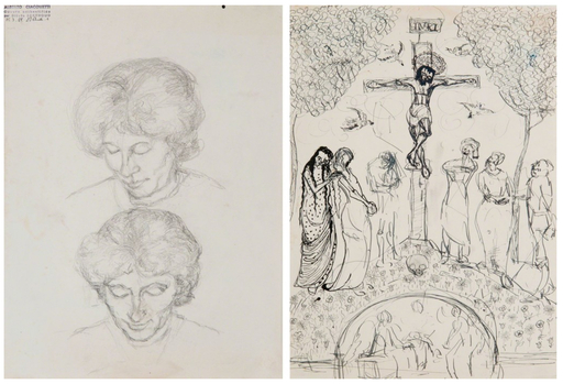 Alberto GIACOMETTI - Zeichnung Aquarell - Double étude d'Annetta Giacometti