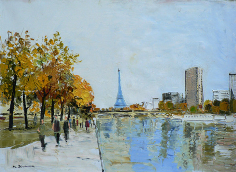 Michel JOUENNE - Painting - PROMENADE AU BORD DE LA SEINE