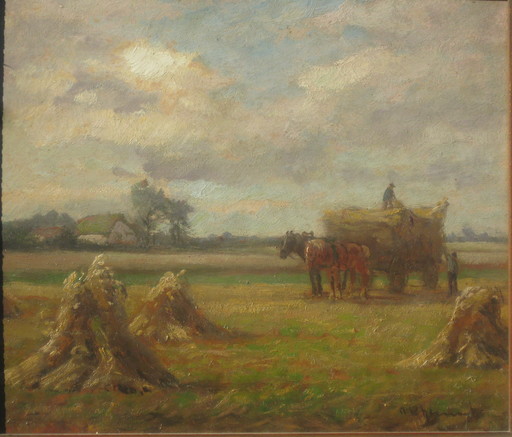 Adolf RHEINERT - Gemälde - Bauern mit Pferdegespann bei der Ernte