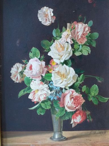 Franz Xaver WOLF - Pittura - Vaso di rose