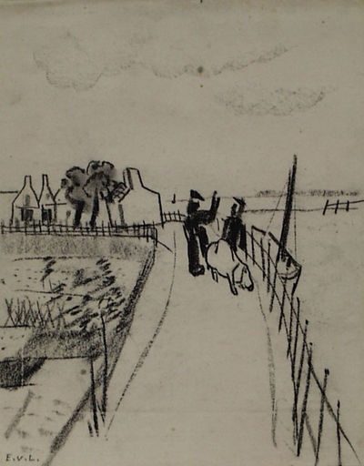 Edith CAMPENDONK-VAN LECKWYCK - Dibujo Acuarela - "On Quay" by the Wife of Heinrich Campendonk, early 20th c.