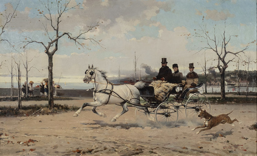 Alfredo TOMINZ - Pittura - Passeggiata a cavallo a Trieste