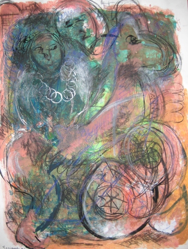 Josiane ZARKA - Zeichnung Aquarell - La Bicyclette Bleue I