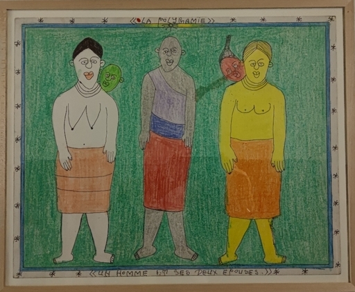Frédéric BRULY BOUABRÉ - Drawing-Watercolor - La polygamie un homme et ses deux epouses