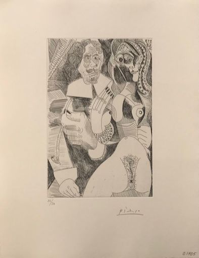 Pablo PICASSO - Print-Multiple - Homme rembranesque à la pipe et courtisane (Les 347, pl. 225