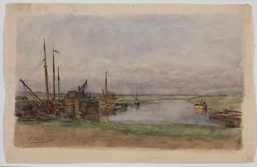 Jean-François TAELEMANS - Dessin-Aquarelle - "Riverscape" by Jean Francois Taelemans, ca 1900  