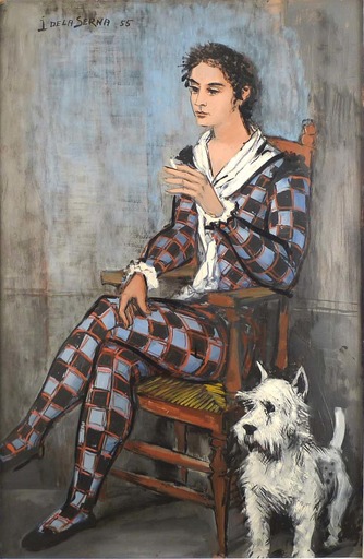 Ismaël DE LA SERNA - Peinture - Harlequin and his dog