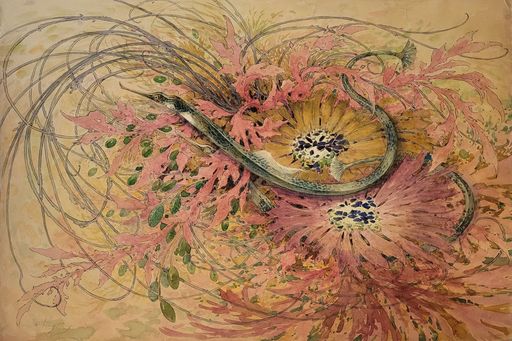 Louis HESTAUX - Drawing-Watercolor - Composition aux anguilles
