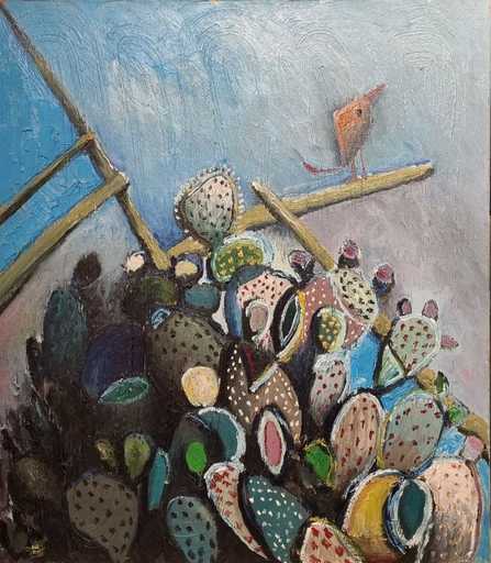 Karim ABU SHAKRA - Painting - Cactus and bird