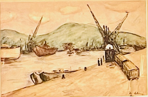 Albert Marie LEBOURG - Zeichnung Aquarell - vue d'un port
