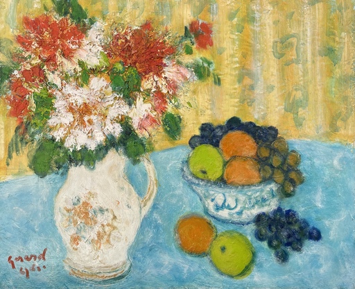 Lydie GÉRARD - Painting - Nature morte au fleurs et aux fruits 