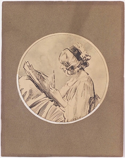 Heinrich KRENES - 水彩作品 - "Young Female Artist", ca.1900