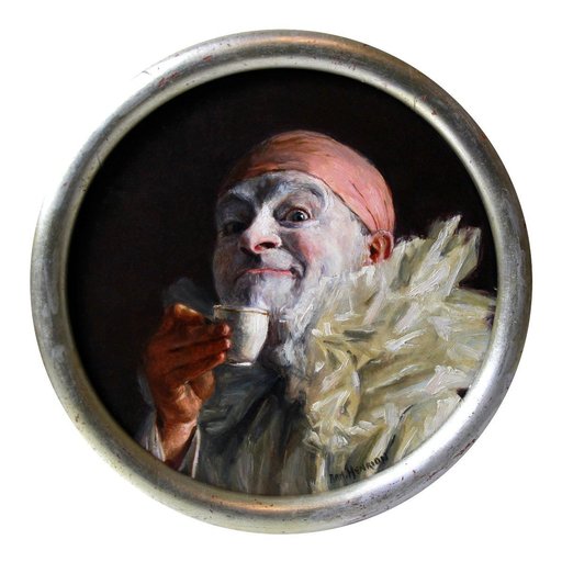 Armand HENRION - Painting - Clown à la tasse de café