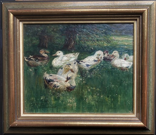 Niels HANSTEEN - Pittura - c.1905-10 The Ducks in a Meadow Landscape