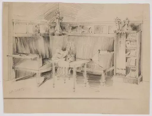Ladislaus Eugen PETROVITS - Disegno Acquarello - Art Nouveau Interior Design, ca 1900 