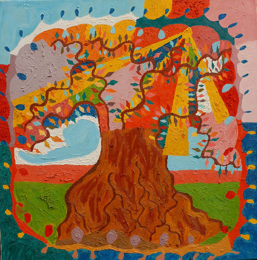 Dominique POULAIN - Pittura - L'Arbre Multicolore 