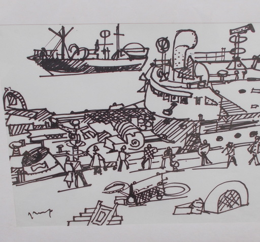 Walter FIRPO - Zeichnung Aquarell - Le port