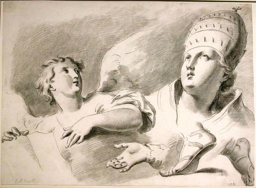 Pietro Antonio NOVELLI - Zeichnung Aquarell - Study of an Angel and the Pope