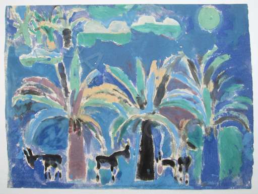 Fred TROLLER - 版画 - Donkeys under palm trees