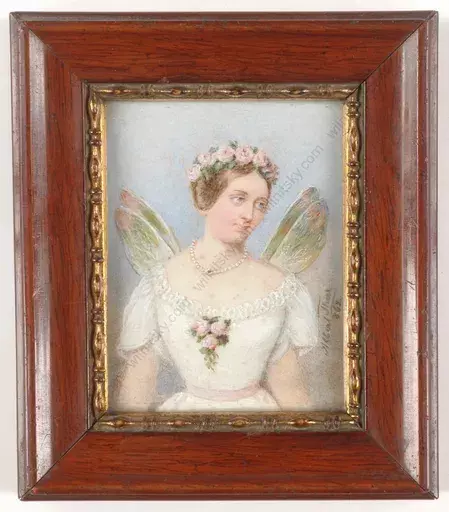 Albert THEER - Miniature - "Portrait of a lady as Psyche", miniature on ivory, 1862