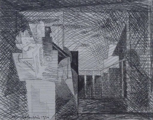 Louis MARCOUSSIS - 水彩作品 - The Balcony (Drawing for Plate I, Planches de Salut)