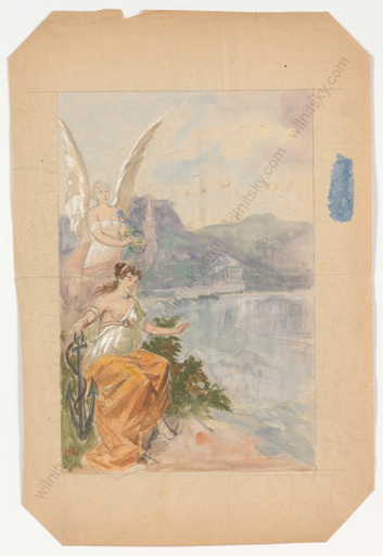 Heinrich LEFLER - Dibujo Acuarela - "Stage costume design", watercolor, late 19th century