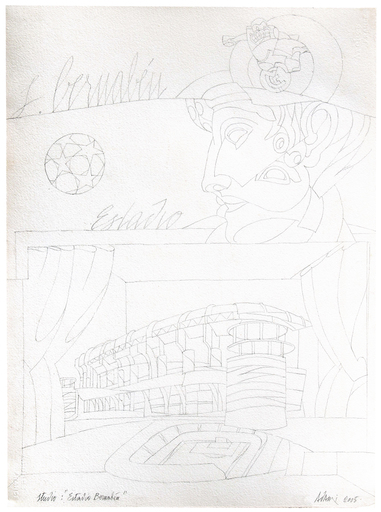 Valerio ADAMI - Zeichnung Aquarell - Estadio Bernabeu