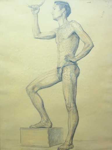 Angeles BENIMELLI - Dibujo Acuarela - Academic" “Standing male bone anatomical study”