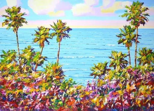 Iryna KASTSOVA - 绘画 - 	Palm trees. Ocean. California.