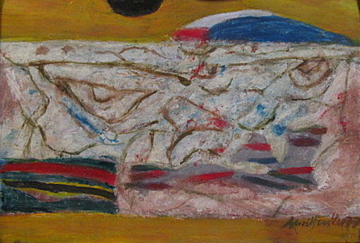 Arnold FIEDLER - Painting - Blumenvase auf rot. 
