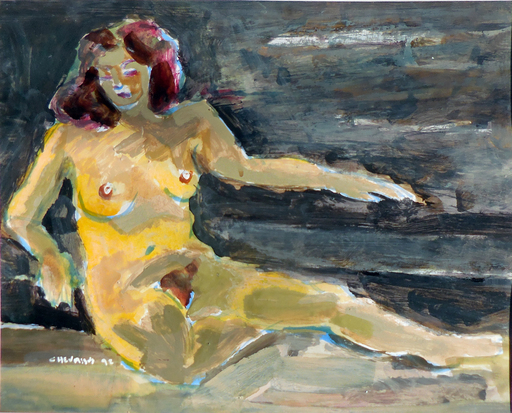 Jean-Pierre CHEVASSUS-AGNES - Peinture - femme nue de face assise dans mon atelier 