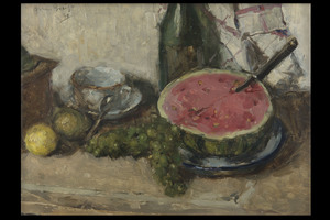 Dino BOSCHI - Painting - Natura morta con anguria e uva
