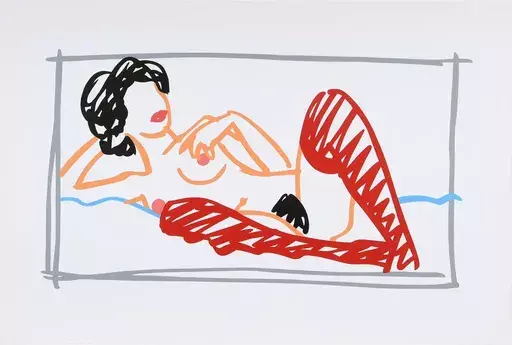 汤姆•韦瑟尔曼 - 版画 - Fast Sketch Red Stocking Nude