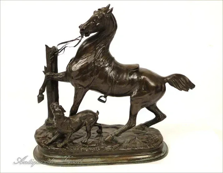 Sculpture en bronze cheval et chien XIXè by  Édouard Paul 