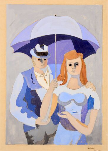 让·艾利翁 - 水彩作品 - Couple au parapluie, New York 1946