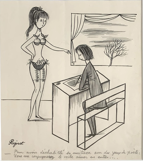 Raymond PEYNET - Zeichnung Aquarell - Pour avoir déshabillé sa maitresse...
