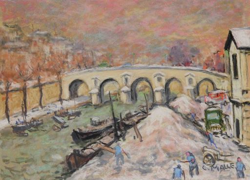 Charles MALLE - Drawing-Watercolor - Pont Marie, "les sables"